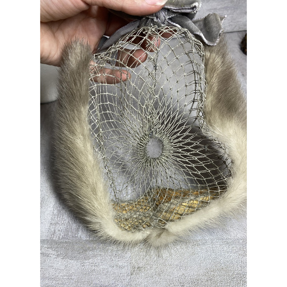 Vintage Mink Fur Hat Cap Fitted Womens Small Net Bow Veil Fascinator 50s 60s main image 8